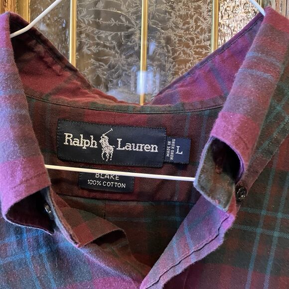 VTG Polo Ralph Lauren Blake Button Down Shirt Men Large Xmas Plaid Cotton Pony - Picture 2 of 10